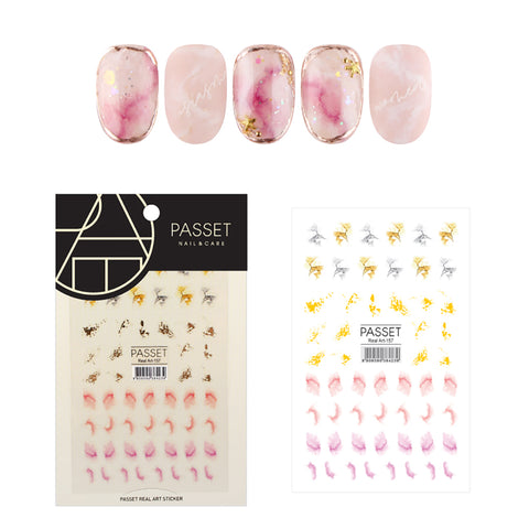 Passet Nail Art Sticker / Marble & Gold Pink Orange Yellow Design Spring Dreamy