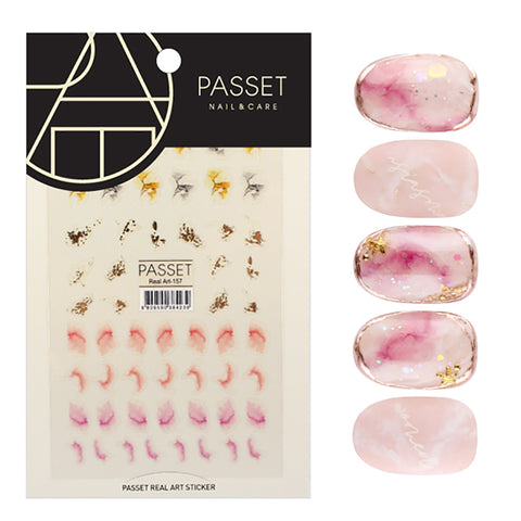 Passet Nail Art Sticker / Marble & Gold Pink Orange Yellow Design Spring Dreamy