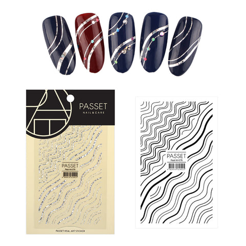 Passet Nail Art Sticker / Wavy Lines Holographic Silver Quality