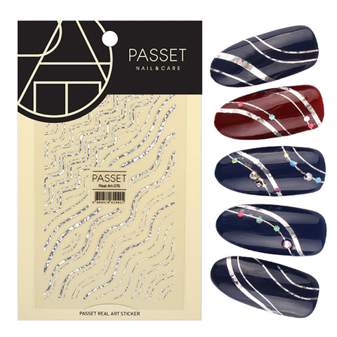 Passet Nail Art Sticker / Wavy Lines Holographic Silver Quality