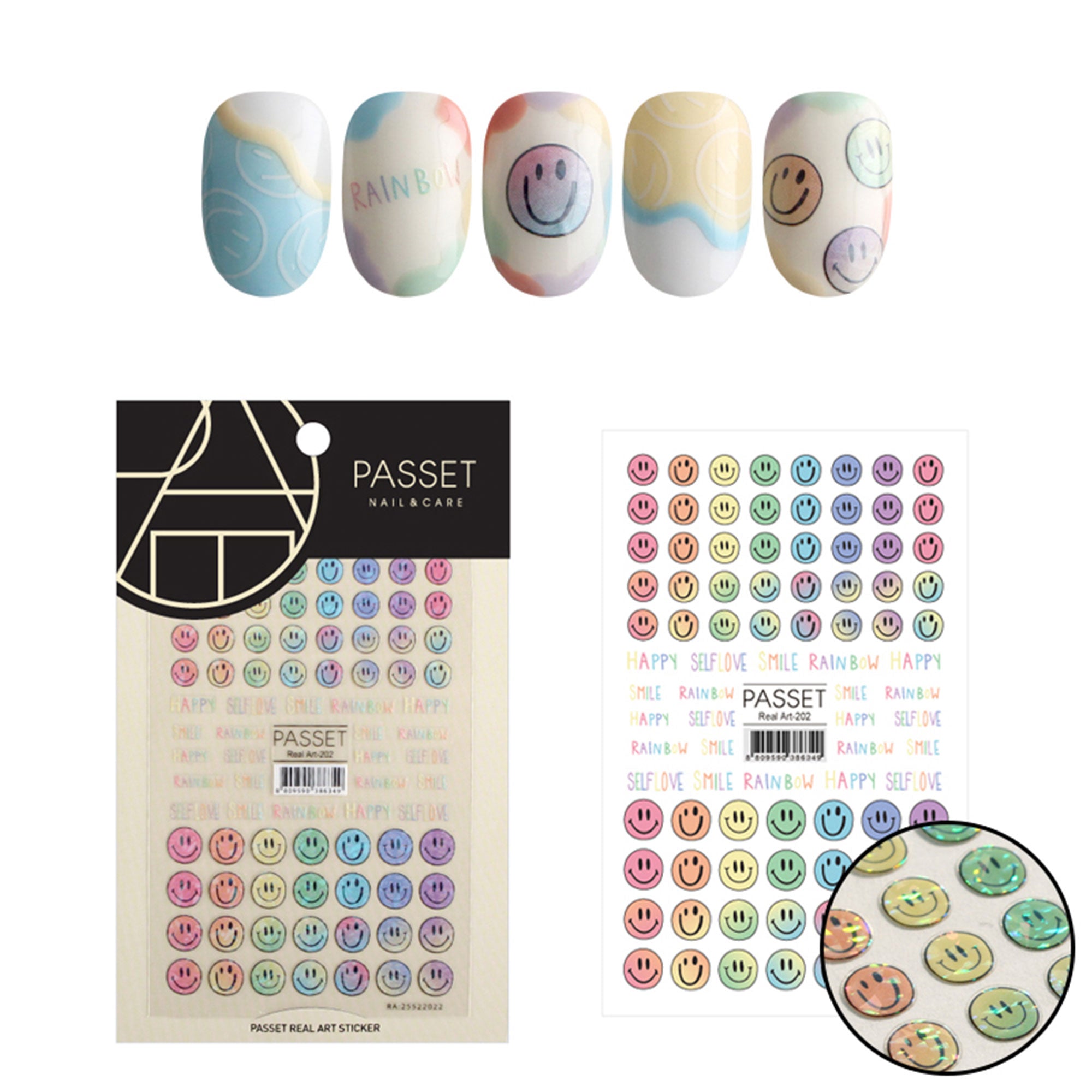 Passet Nail Art Sticker / Happy Smileys Passet Nail Art Sticker / Happy Smileys Y2K Iridescent Self Love Design DIY At Home Manicure