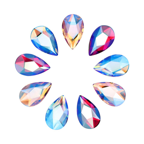 Swarovski Pear Flatback Crystal Shimmer Mix Scarlet Red Aquamarine Blue Vintage Rose Silk Fall Nail Art