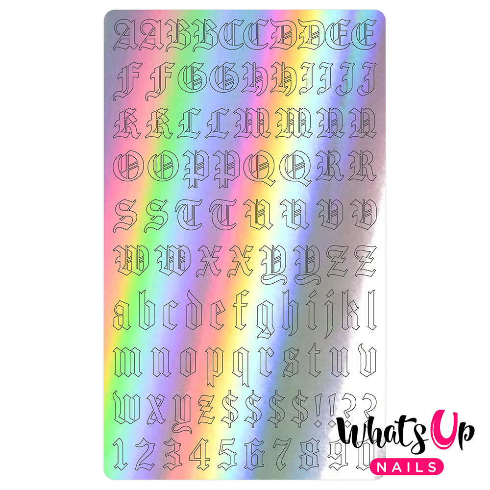 Vinyl Sticker / Blackletter Alphabet / Holographic Silver Vinyl Film Sticker / Blackletter Alphabet Old English Font / Holographic Silver