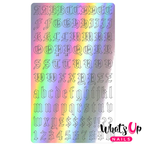 Vinyl Film Sticker / Blackletter Alphabet Old English Font / Holographic Silver