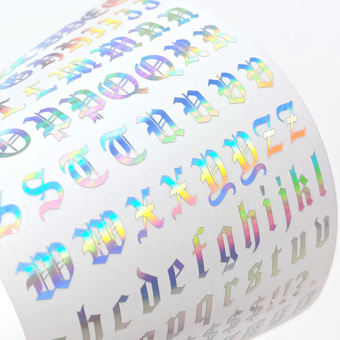 Vinyl Film Sticker / Blackletter Alphabet Old English Font / Holographic Silver
