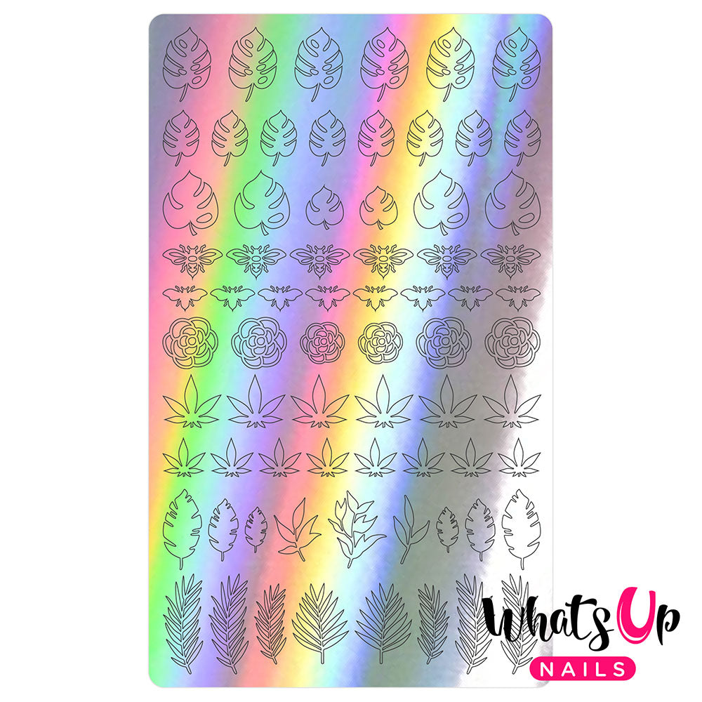 Vinyl Sticker / Botanical Garden / Holographic Silver Vinyl Film Sticker / Botanical Garden Weed Leaf Monstera / Holo Silver