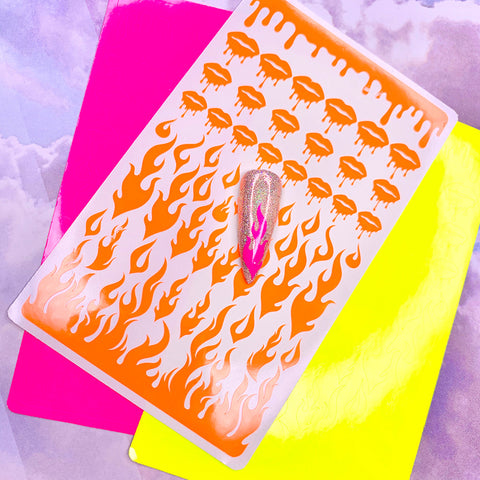 Vinyl Film Sticker / Dripping Flames Hot Girl Drip Nails / Neon Pink Yellow Orange