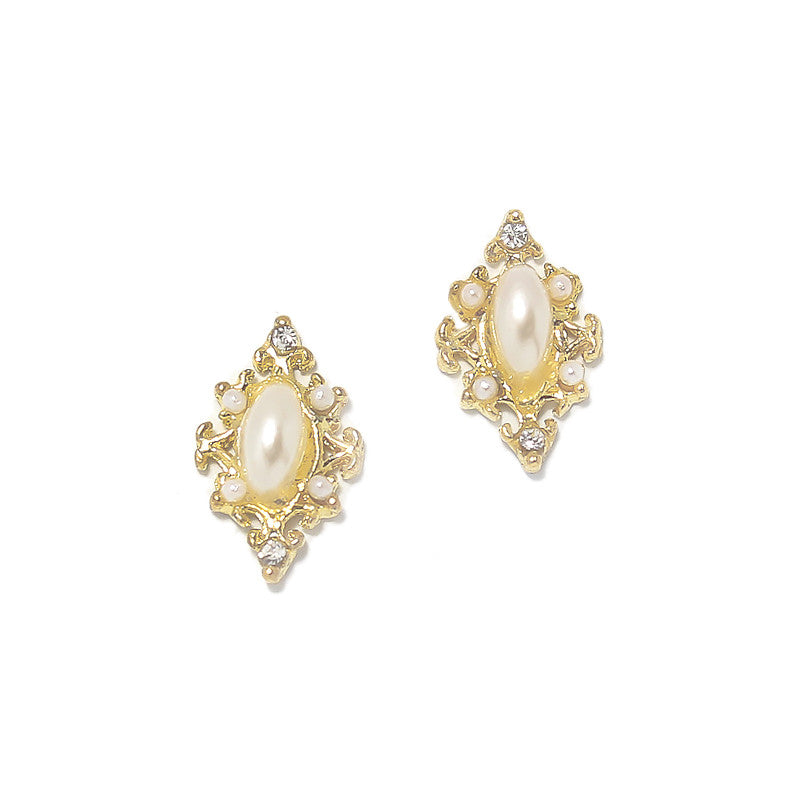 Delicate Framed Pearl / Gold Nail Art Decoration - Delicate Framed Pearl / Gold