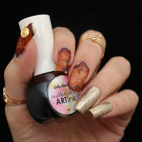 Daily Charme Watercolor Art Ink / 02 Brown Coffee Nail Burnt Newspaper Marble Treasure Map @nailsandtowel