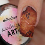 Daily Charme Watercolor Art Ink / 05 Yellow Nail Design Burnt Newspaper Marble Treasure Map @nailsandtowel