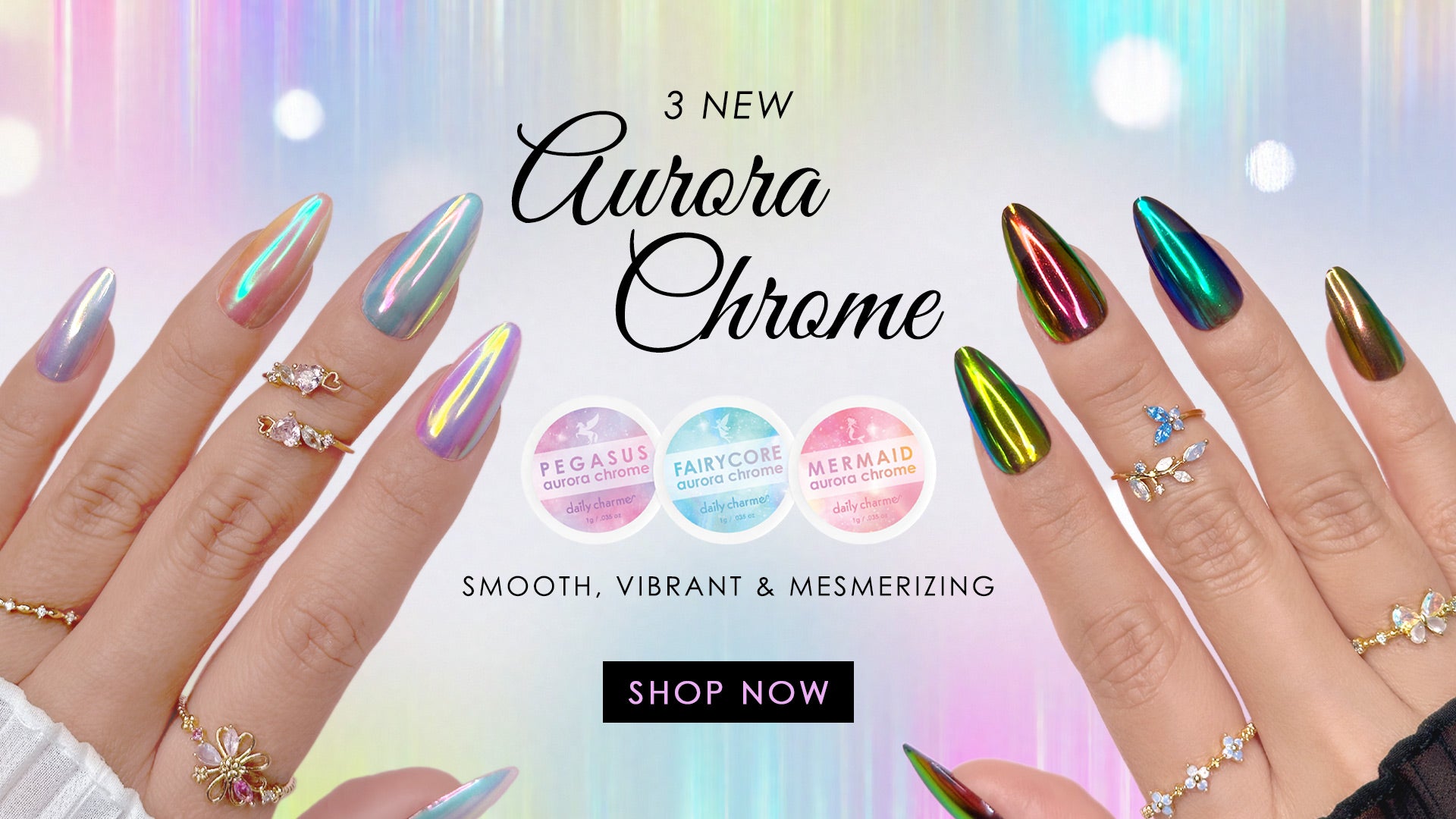 Aurora Chrome Powder Iridescent Pink Purple Blue Pegasus Mermaid Fairycore Glazed Nail Art