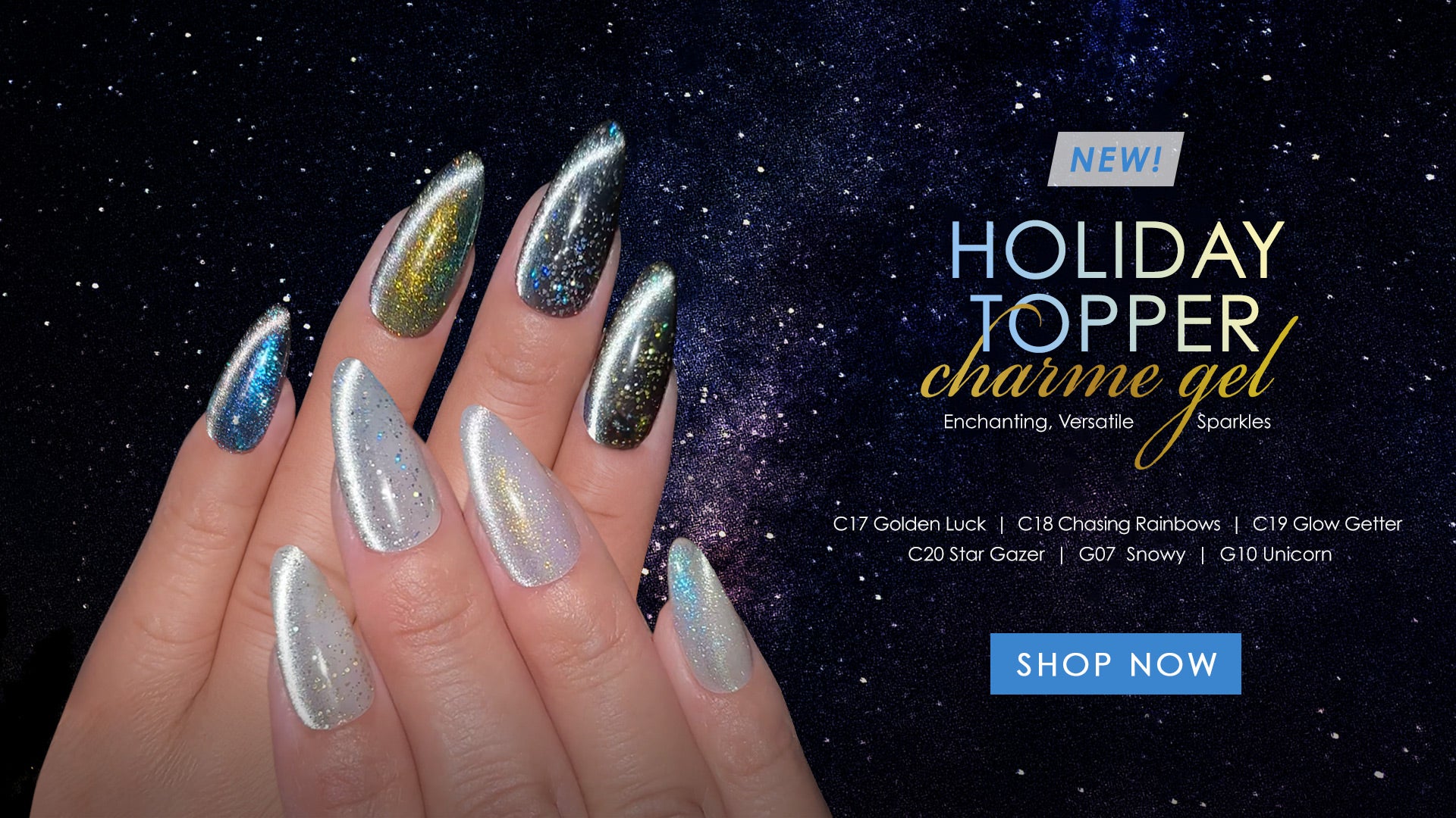 Holiday Topper Charme Gel Cat Eye Magnetic Holo Iridescent Snow Nails