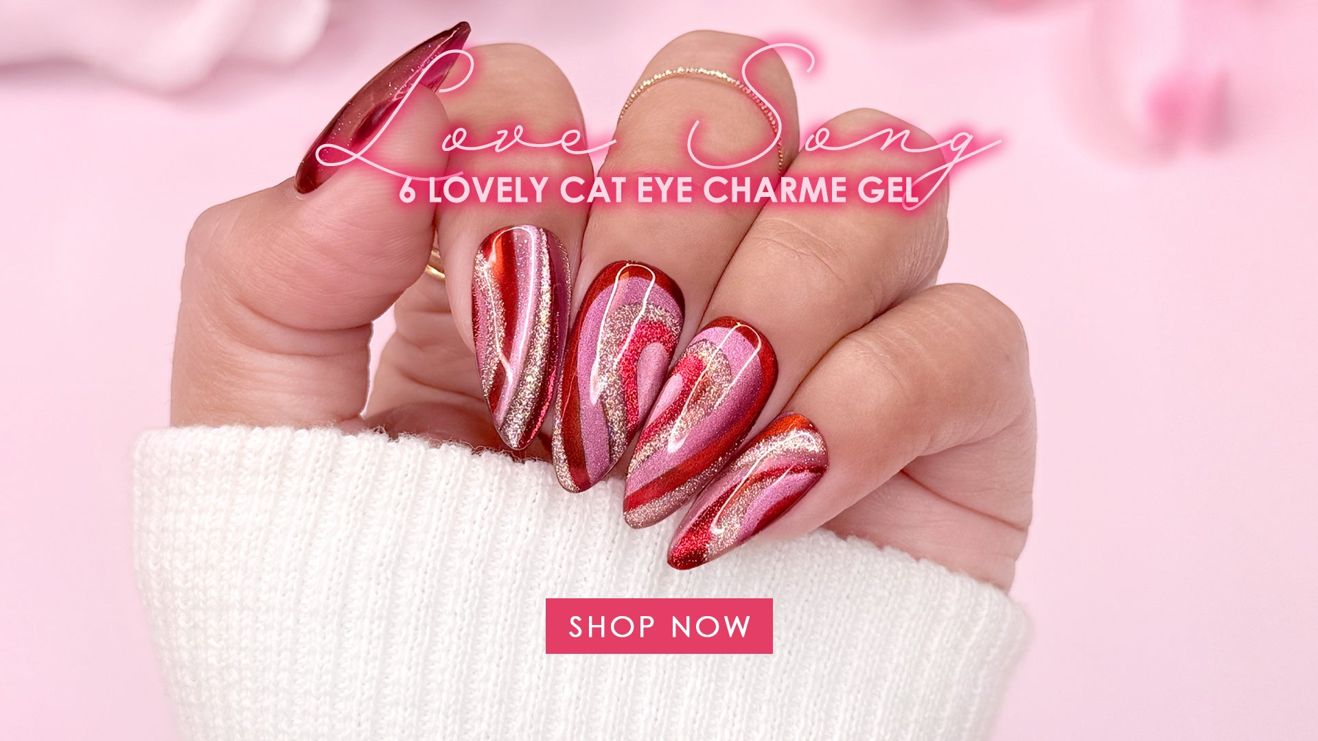 Love Song Pink Red Cat Eye Magnetic Charme Gel Polish