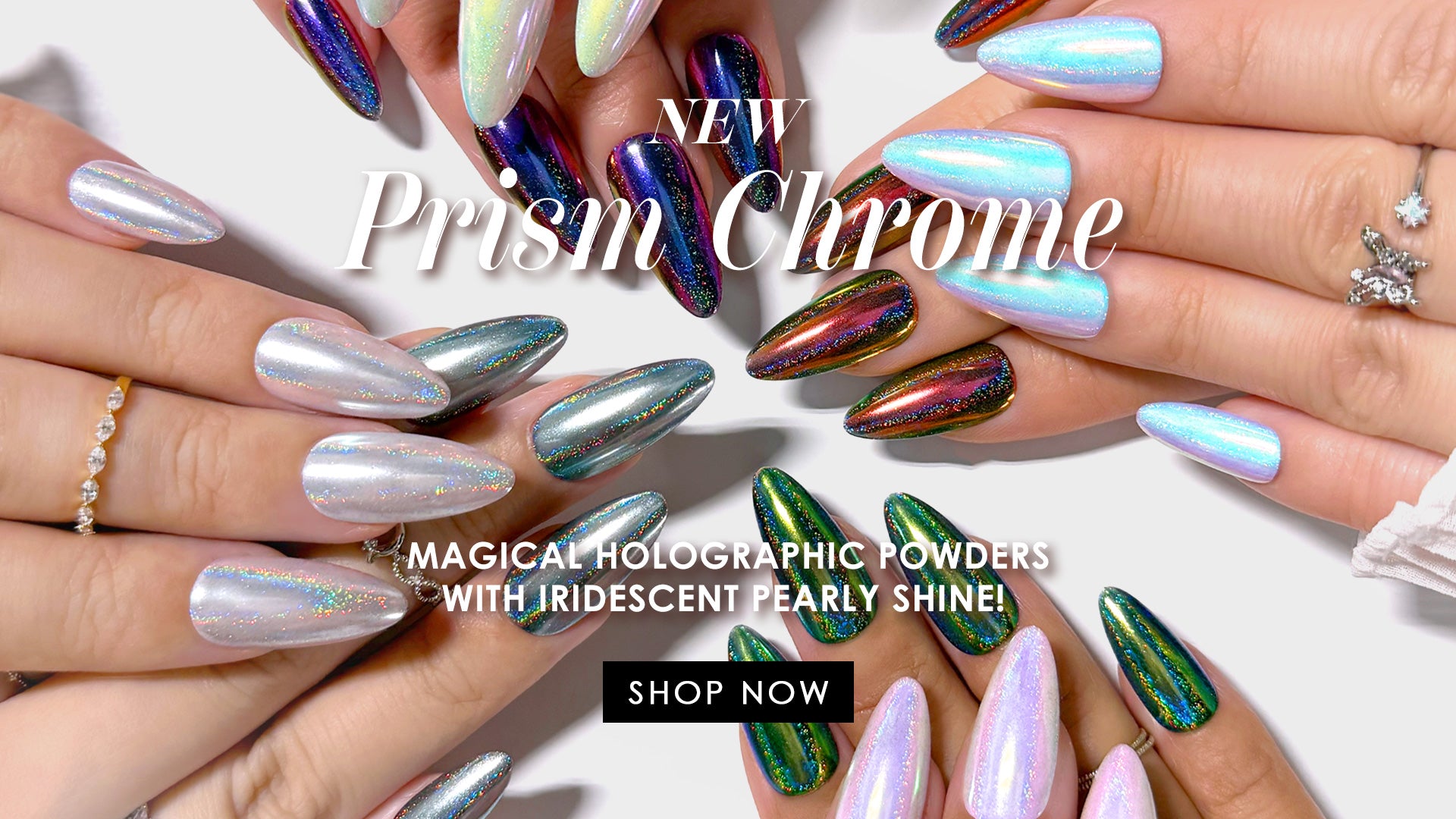 Holographic Iridescent Prism Chrome Powder Nail Art
