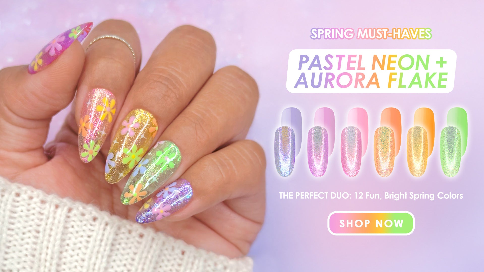 Spring Gel Nail Art Musthave Pastel Neon Aurora Flake Charme Gels