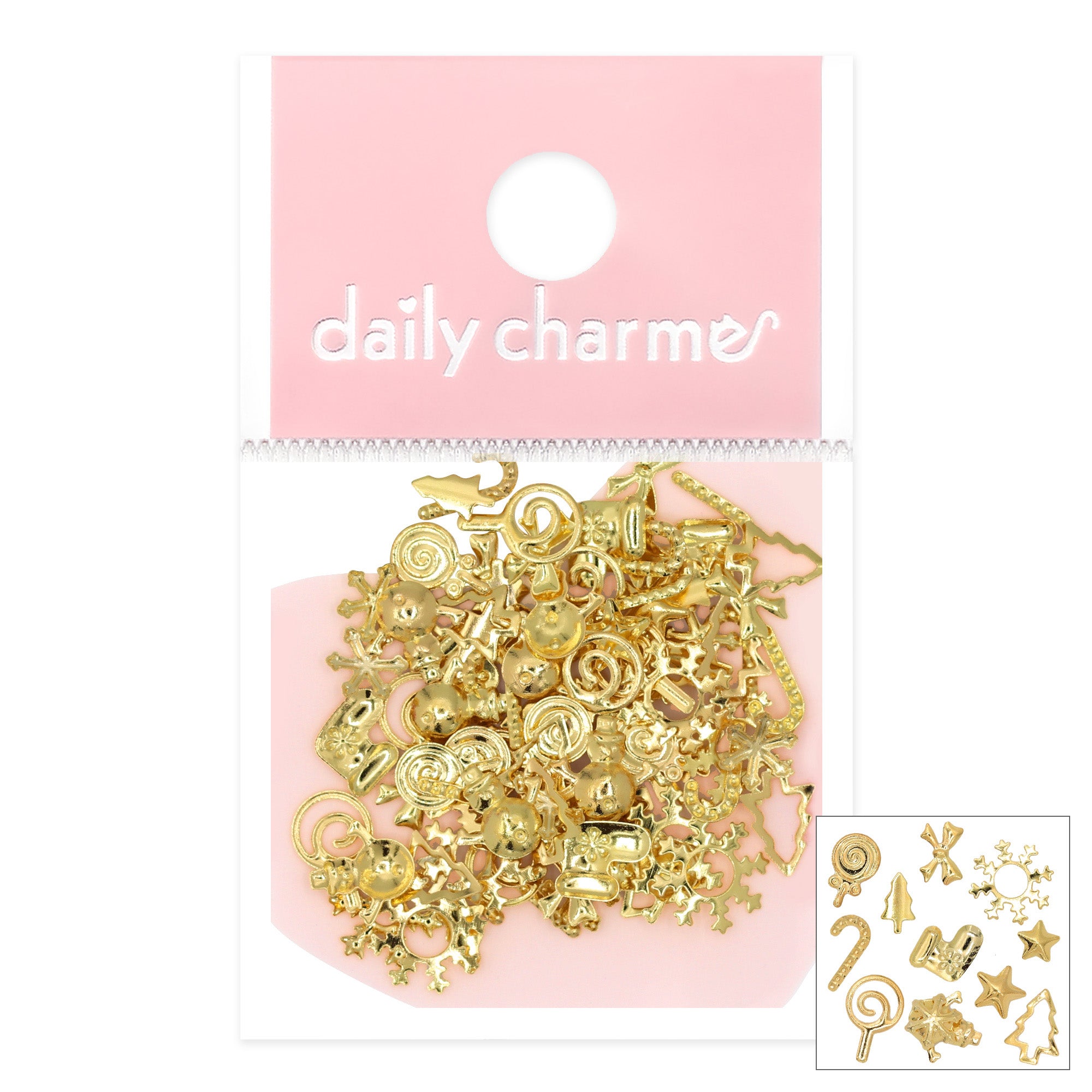 Nail Decor 3D Festive Holiday Studs Mix Gold Christmas Manicure Easy