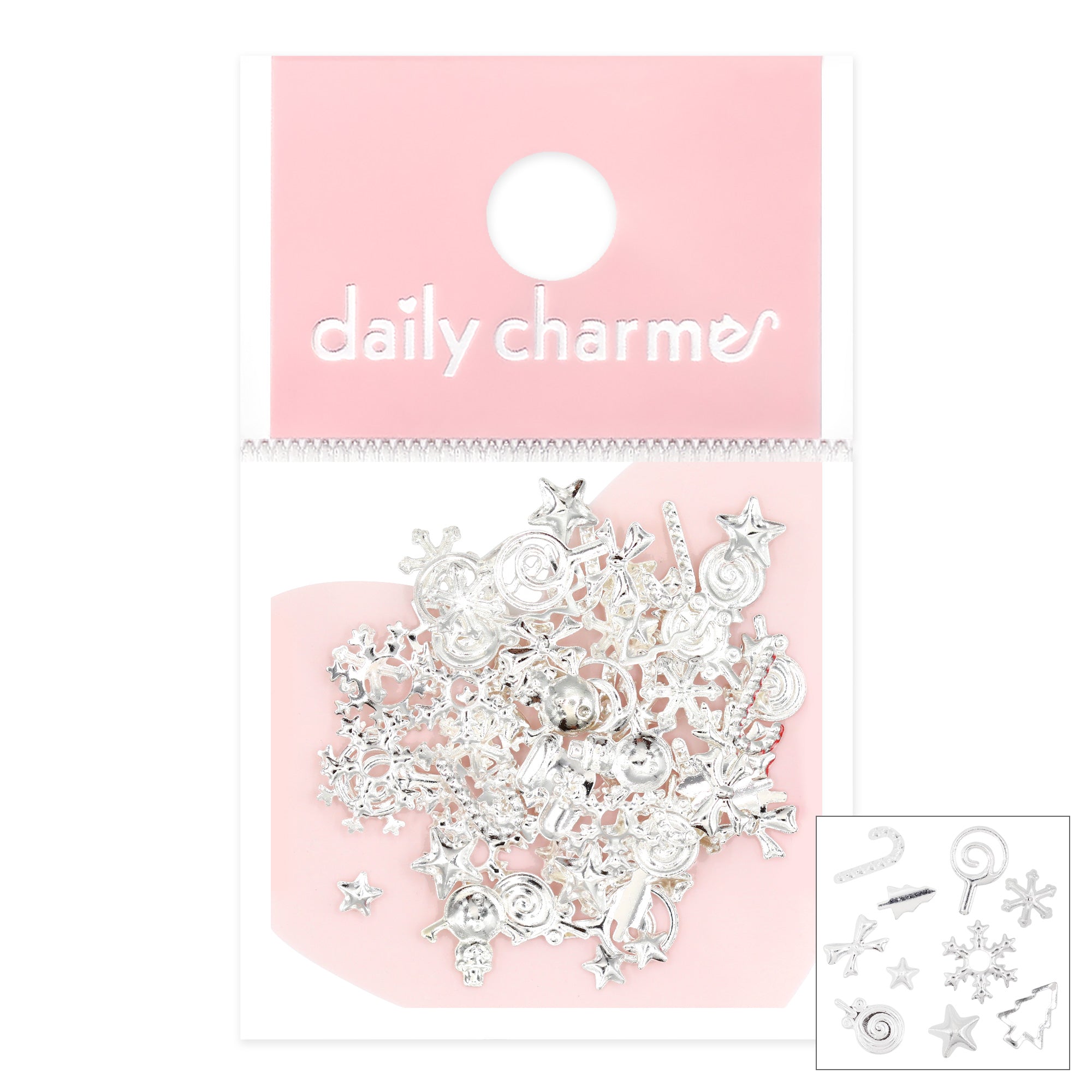 Nail Decor 3D Festive Holiday Studs Mix Silver Christmas Cute Mani