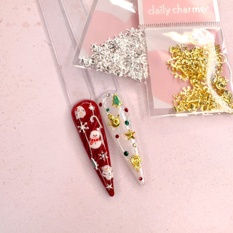 Nail Decor 3D Festive Holiday Studs Mix Silver Christmas Cute Mani