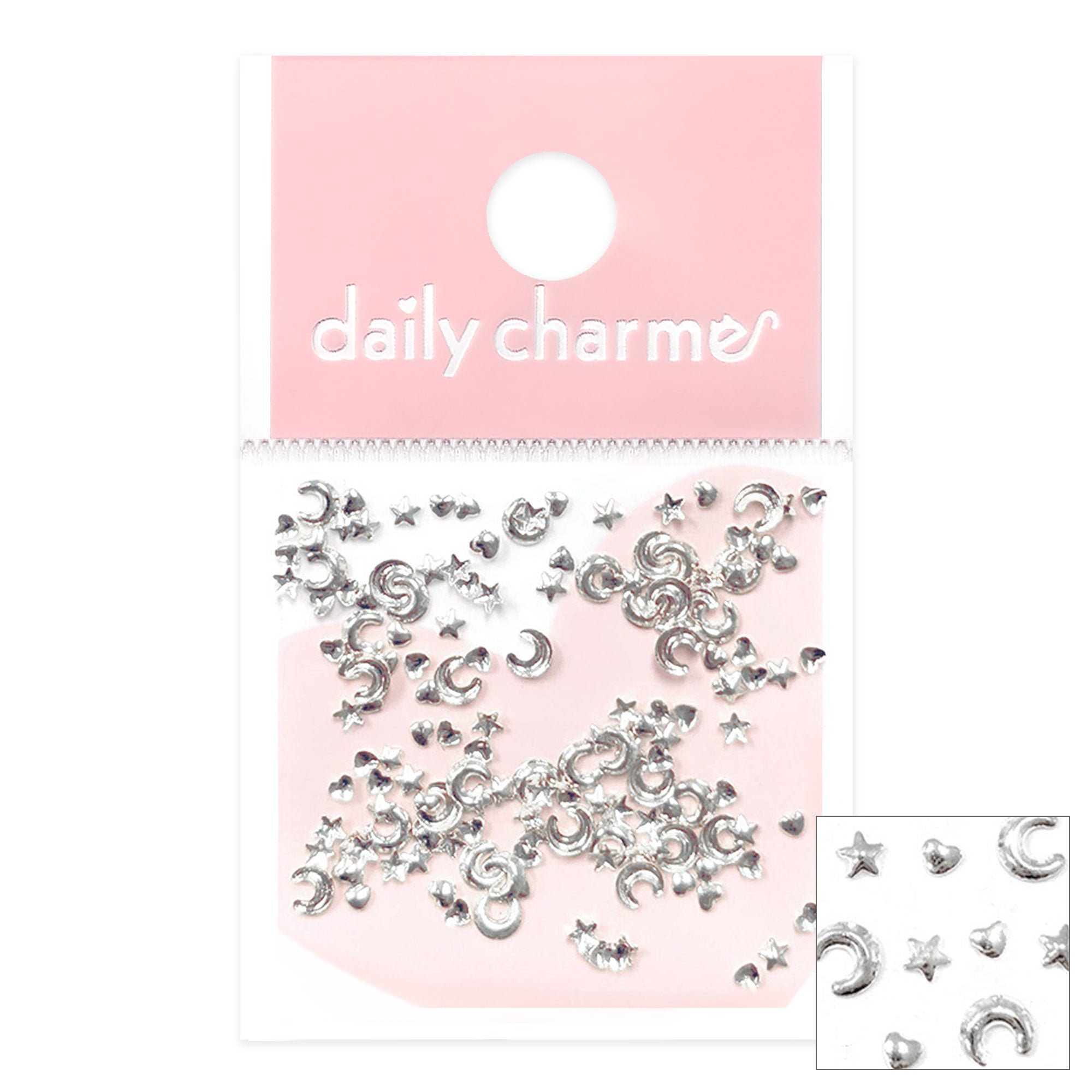 Metallic Silver Nail Art Studs Mystical Moon Mix for Kawaii Galaxy Nails