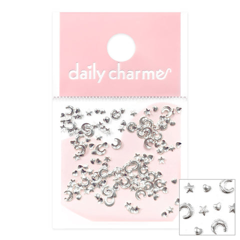 Metallic Silver Nail Art Studs Mystical Moon Mix for Kawaii Galaxy Nails