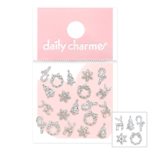 Mini Christmas Charms Mix / Silver Tiny Snowflake Candy Cane Reindeer Wreath Nail Decor Metal