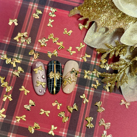 Festive Bow Studs Mix / Gold Nail Art Decor Coquette Holiday