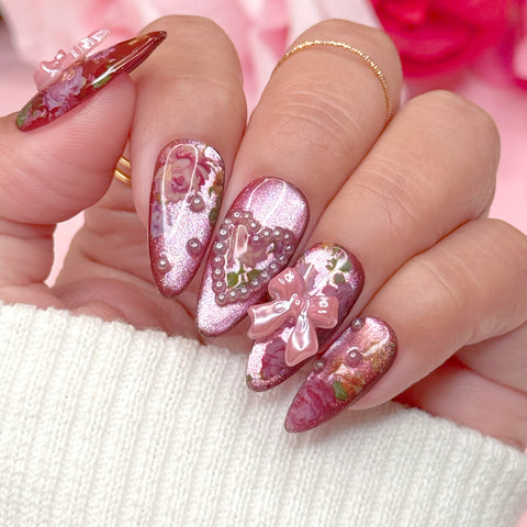 Nail Art Decor | Pastel Rainbow Mini Flatback Pearls Mix Coquette Heart Nail Design Cat Eye Pink