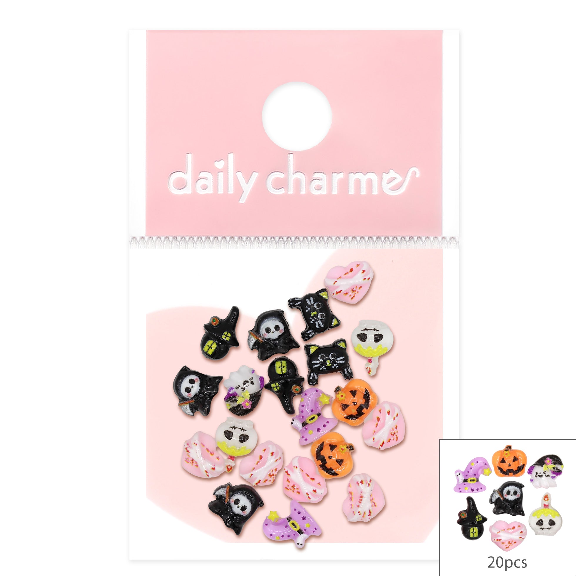 Boo Crew Resin Mix Nail Decor 3D Cute Cat Pumpkin Jack O Lantern Grim Reaper 