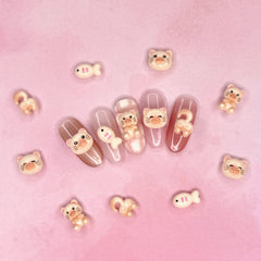 Nail Charm Decor 3D Kawaii Cat Resin Mix Orange Animal Lover Cute