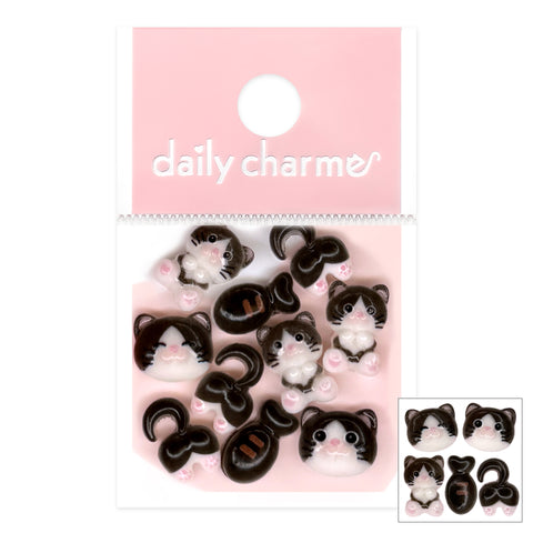 Kawaii Cat Nail Charm Resin Mix / Tuxedo Black White Ca Cute Decor Tail Fish