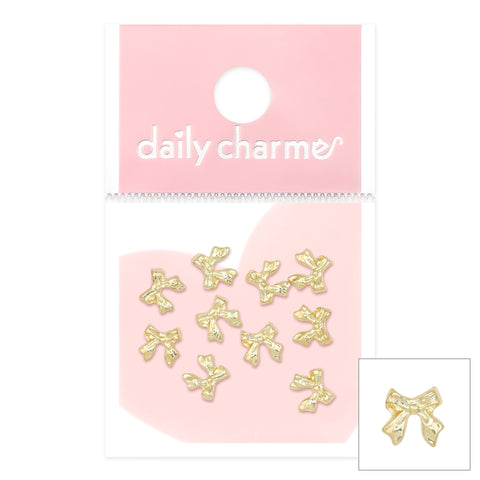 Mini Gold Ribbon Bows Nail Charms Dainty Coquette Elegant Metallic Valentine's Day Spring