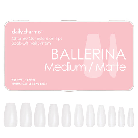 Charme Gel Extension Tips / Ballerina / Medium / Matte Clear Soft Gel X