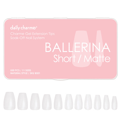 Charme Gel Extension Tips / Ballerina / Short / Matte Clear Soft Gel X
