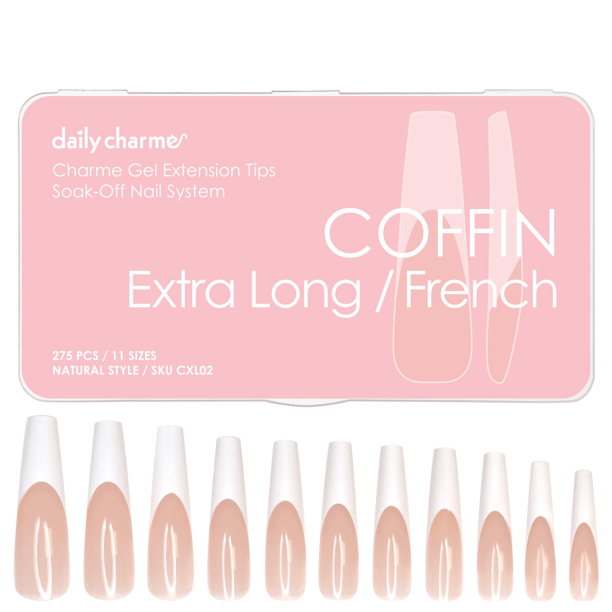 Charme Gel Extension Tips / Coffin / Extra Long / French Soft Gel X