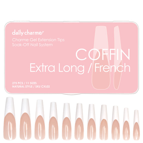 Charme Gel Extension Tips / Coffin / Extra Long / French Soft Gel X