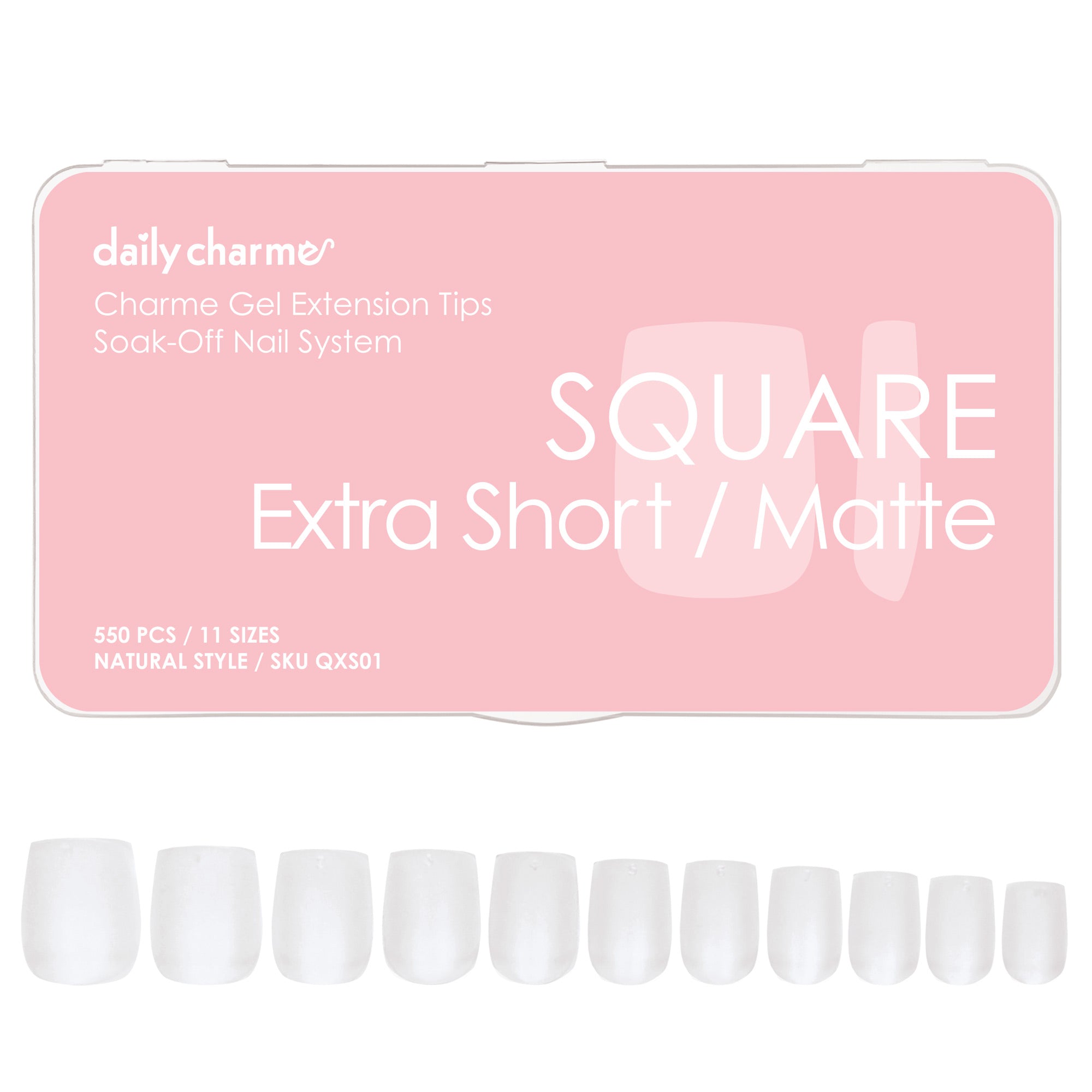 Charme Gel Extension Tips / Square / Extra Short / Matte Clear Soft Gel X