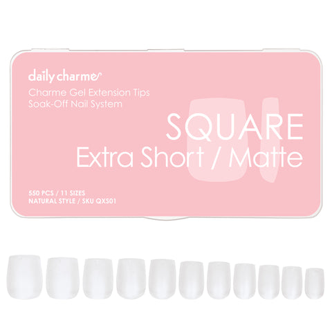 Charme Gel Extension Tips / Square / Extra Short / Matte Clear Soft Gel X