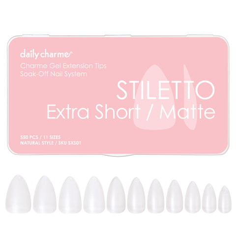 Charme Gel Extension Tips / Stiletto / Extra Short / Matte Clear Soft Gel X
