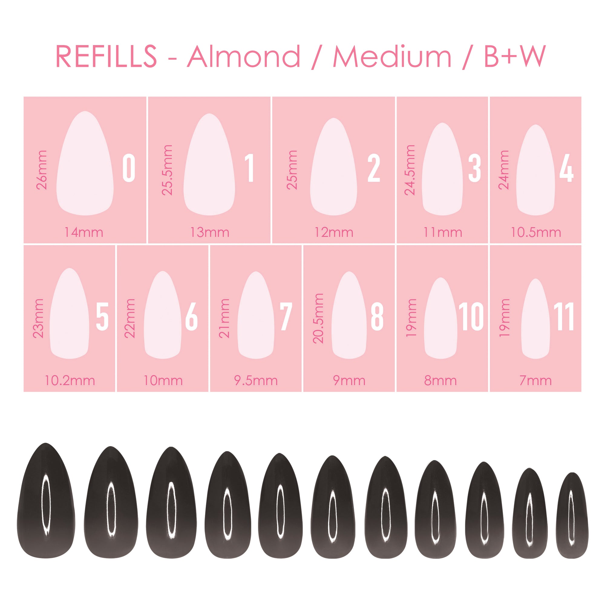 Charme Gel Extension Tips Refill / Almond / Medium / B+W