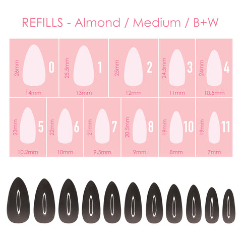 Charme Gel Extension Tips Refill / Almond / Medium / B+W