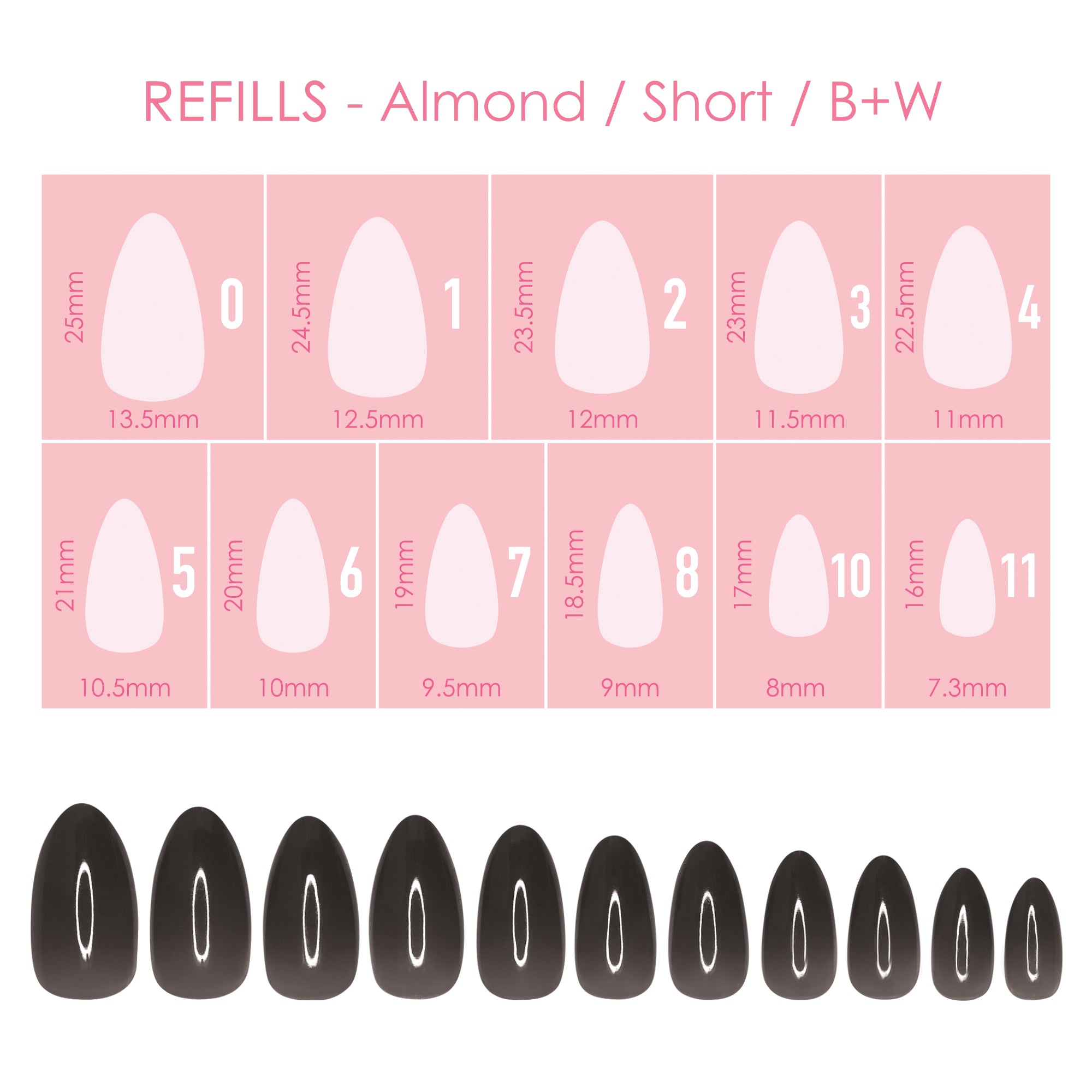 Charme Gel Extension Tips Refill / Almond / Short / B+W