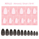 Charme Gel Extension Tips Refill / Almond / Short / B+W