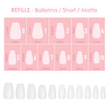 Charme Gel Extension Tips Refill / Ballerina / Short / Matte Clear