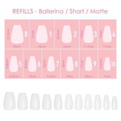 Charme Gel Extension Tips Refill / Ballerina / Short / Matte Clear