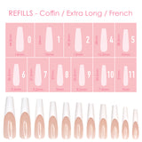 Charme Gel Extension Tips Refill / Coffin / Extra Long / French White Press On Beige