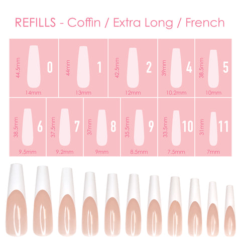 Charme Gel Extension Tips Refill / Coffin / Extra Long / French White Press On Beige