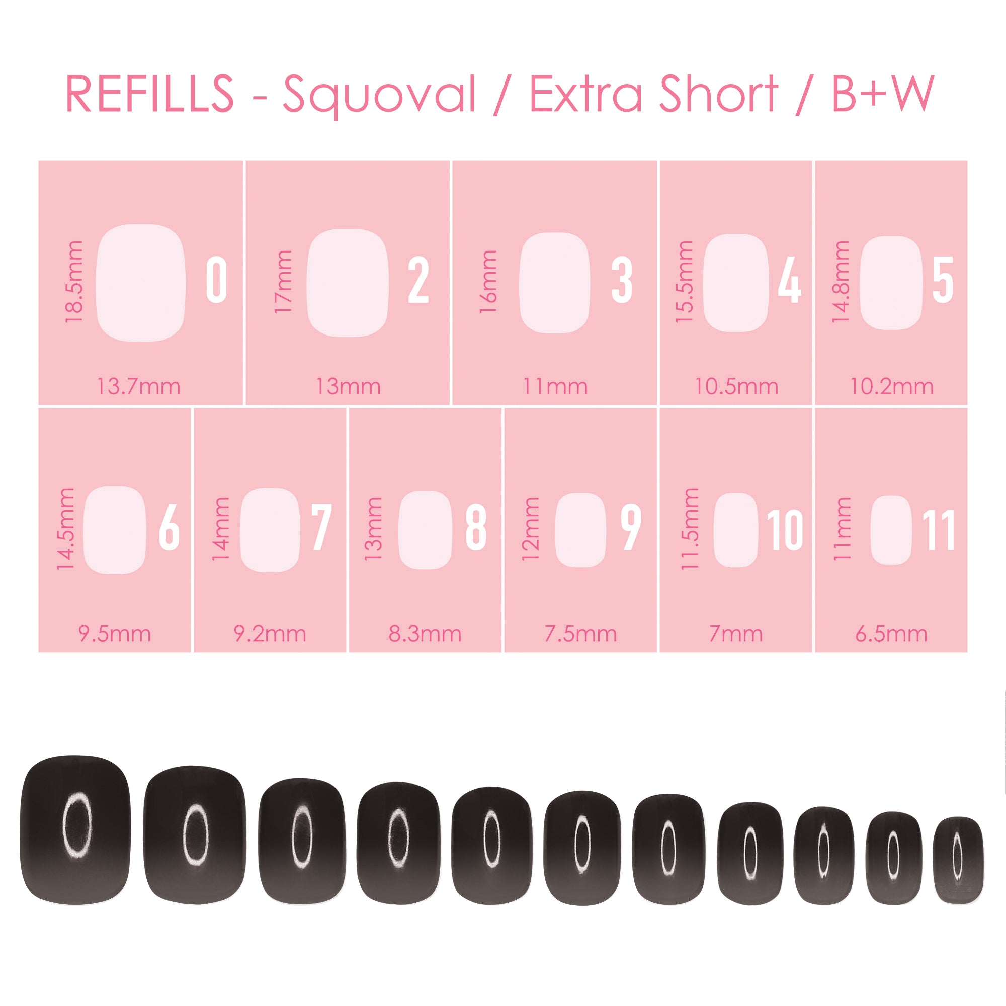 Charme Gel Extension Tips Refill / Squoval / Extra Short / B+W Black White Jelly Press-on