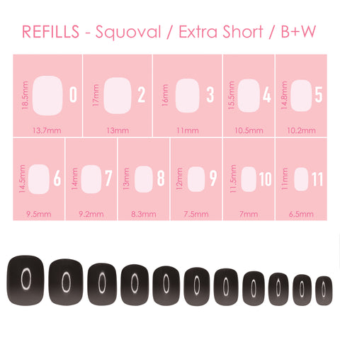 Charme Gel Extension Tips Refill / Squoval / Extra Short / B+W Black White Jelly Press-on