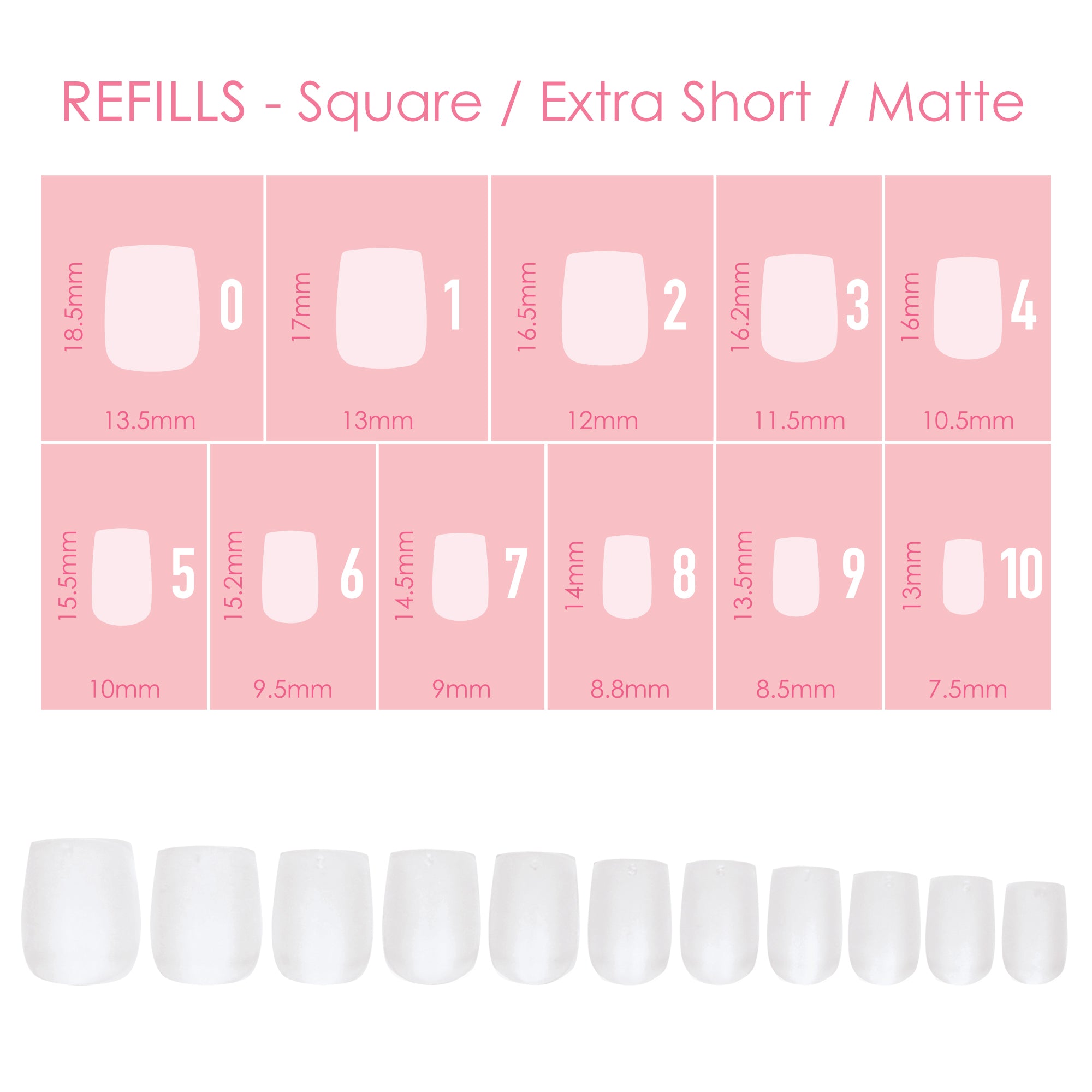 Charme Gel Extension Tips Refill / Square / Extra Short / Matte Clear Press On Tips