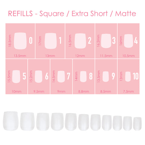 Charme Gel Extension Tips Refill / Square / Extra Short / Matte Clear Press On Tips